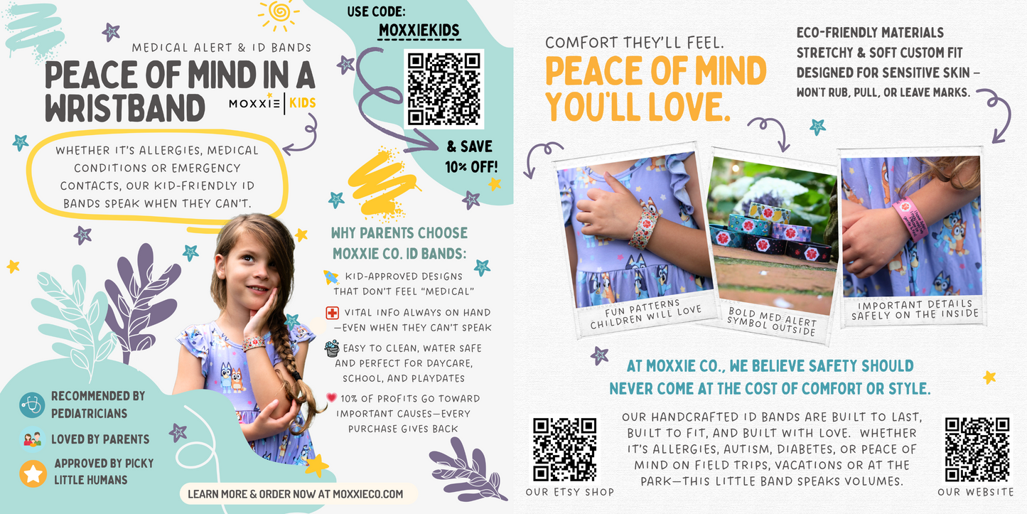 Custom PERSONALIZED Kids Medical Alert Wristband Safety ID Bracelet