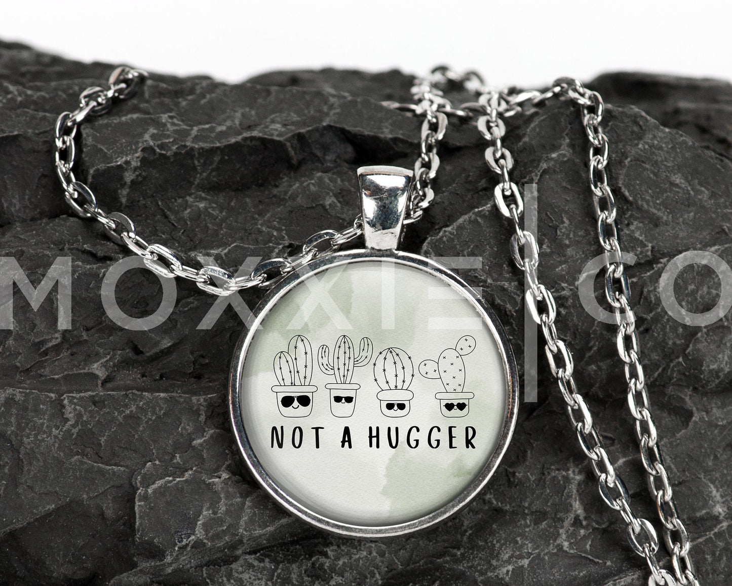 Not A Hugger Cactus Introvert Funny Sarcastic Mental Health Anxiety Awareness Pendant Necklace Jewelry // Gifts for Her // Keychain