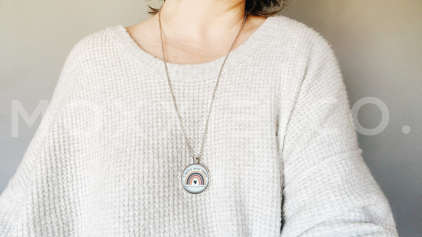 I Carry Your Heart Quote Necklace / Mental Health Anxiety Loss Grief Support Awareness Pendant Necklace Jewelry // Gifts for Her // Keychain