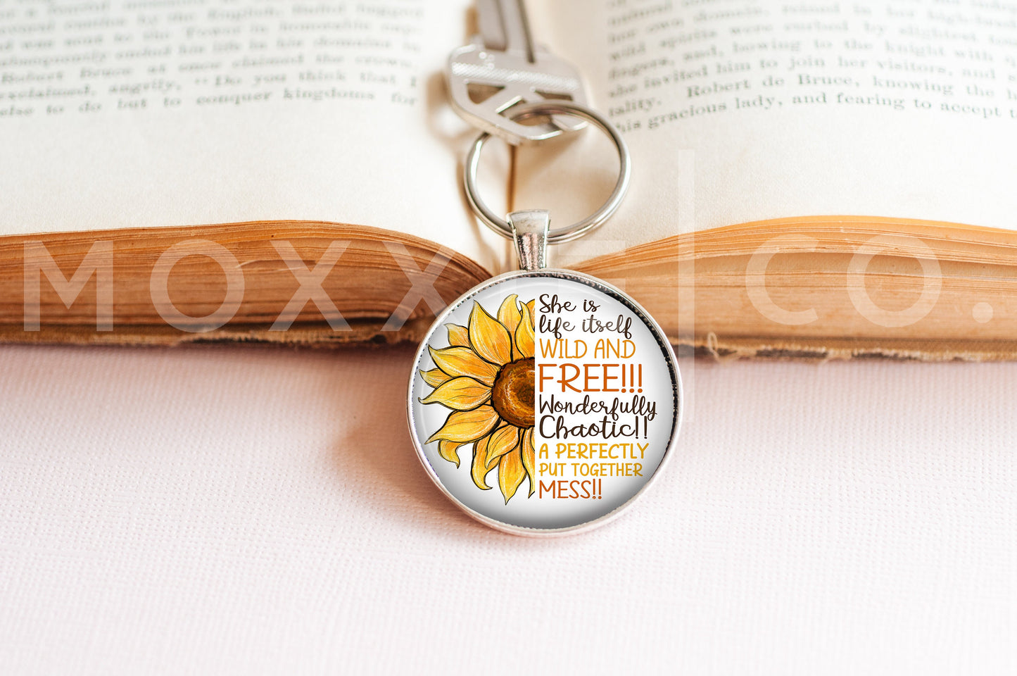 Sunflower Wild and Free Quote Mental Health Anxiety Depression ADHD Awareness Pendant Necklace Jewelry // Gifts for Her // Keychain