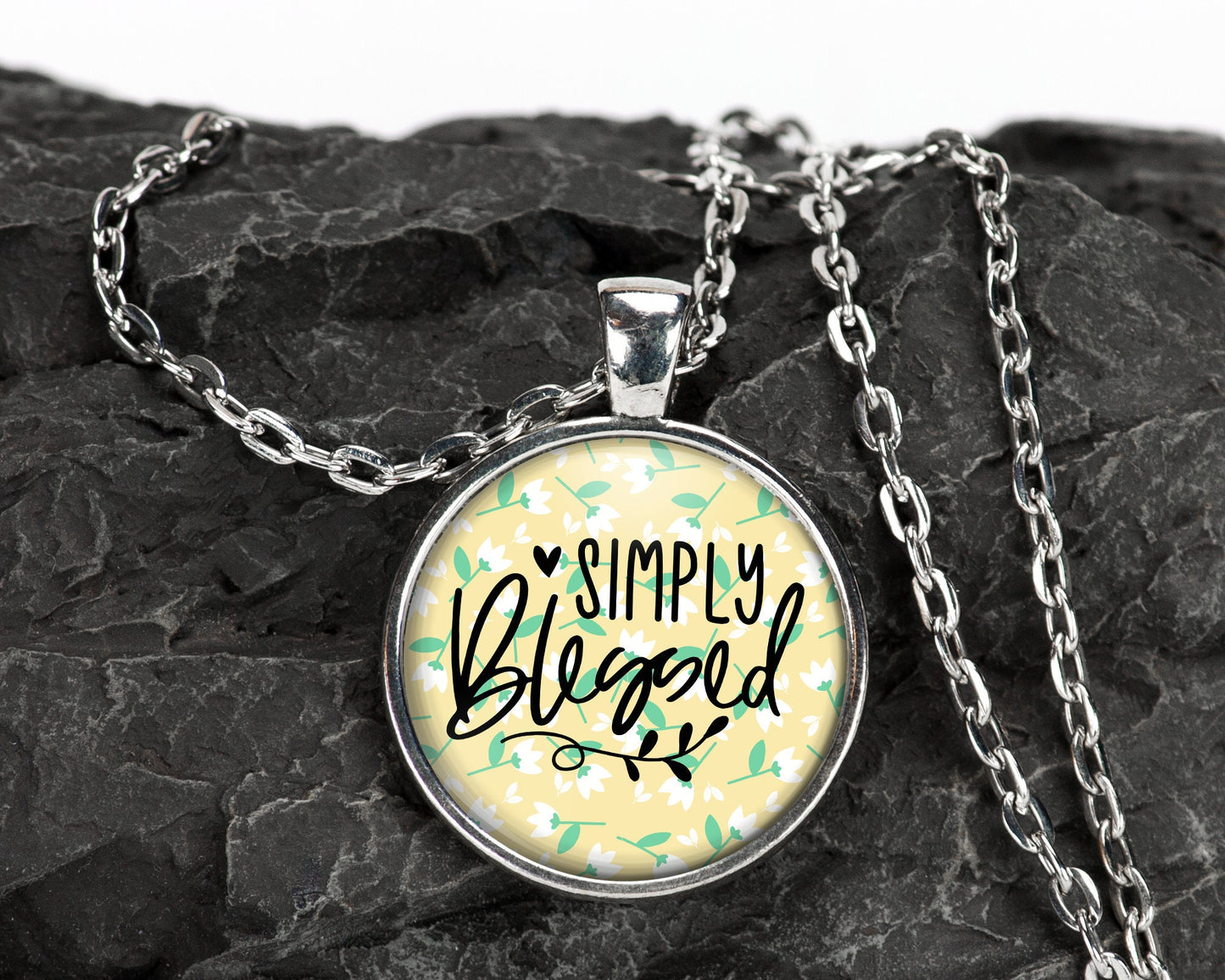 Simply Blessed Christian / Mental Health Faith Scripture Pendant Necklace Jewelry // Gifts for Her // Best Friend Gift // Keychain