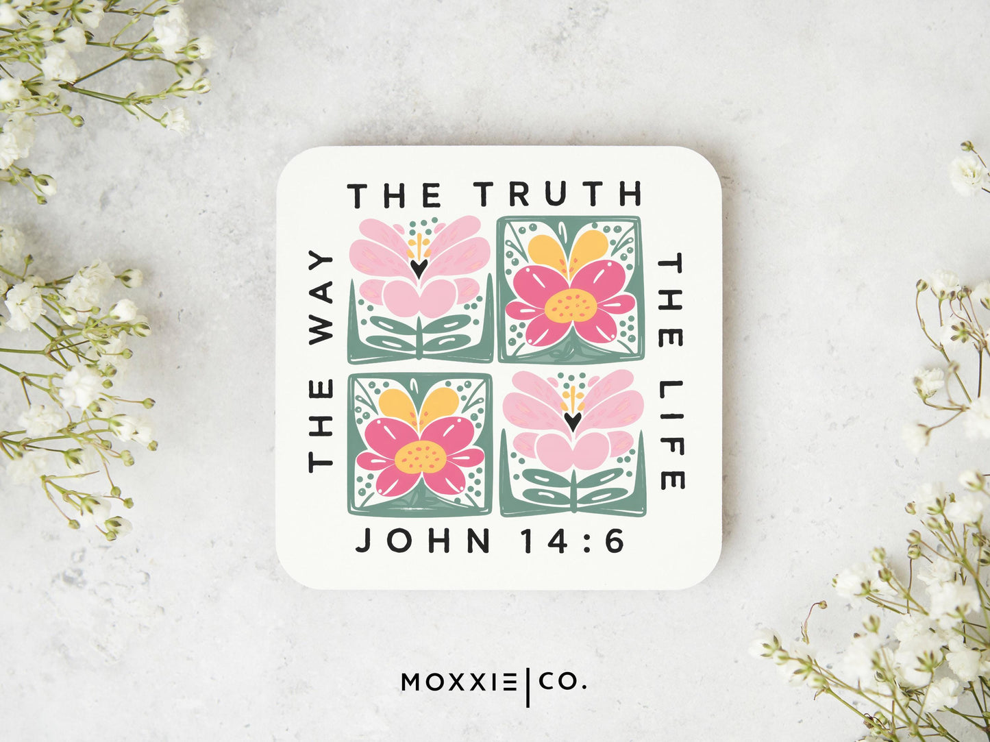 John 14:6 The Way The Truth The Life Floral Pastel Bible Verse Christian Quote Motivational Magnet | Inspirational Gift - Moxxie Co.