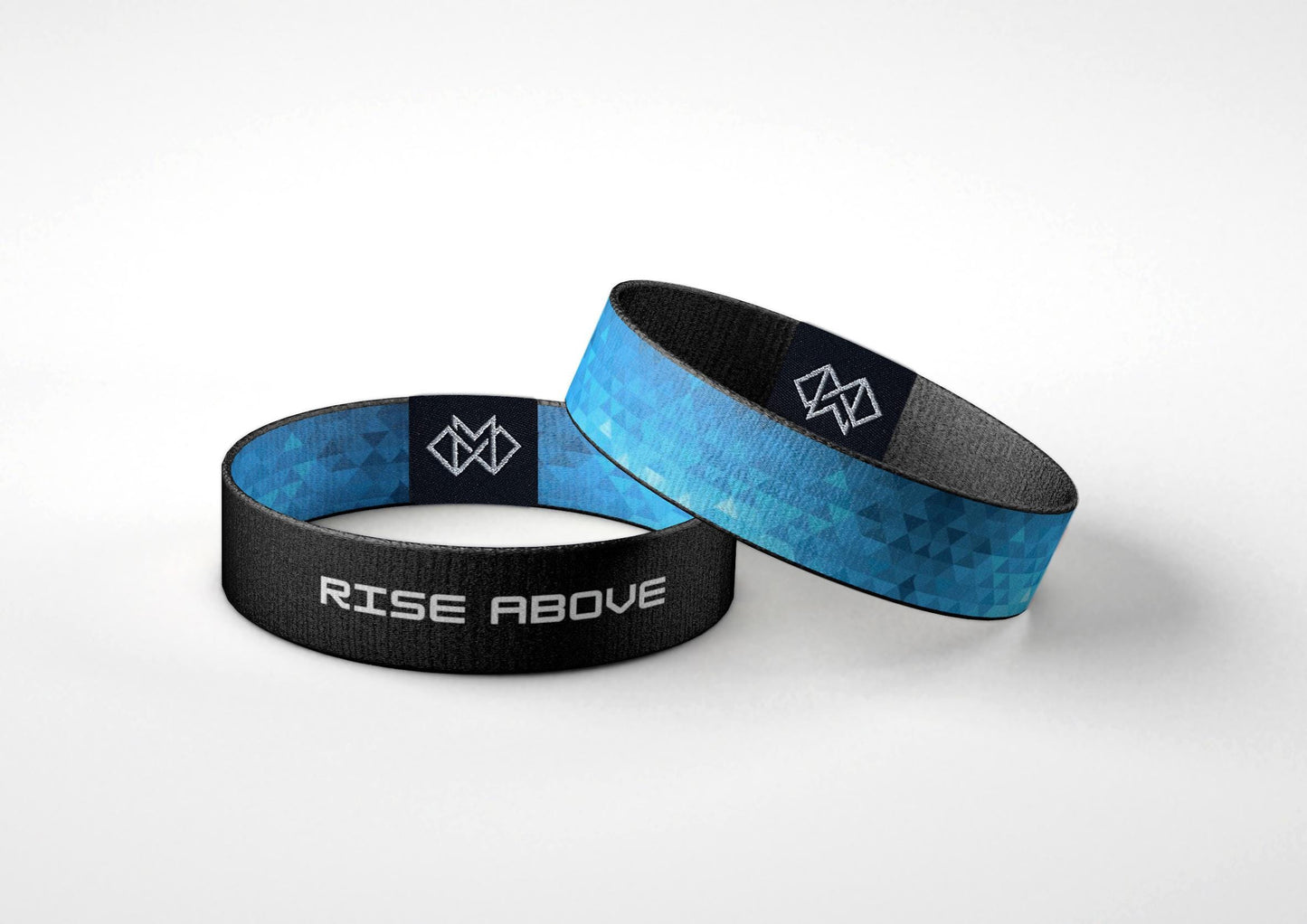 RISE ABOVE Wristband Reversible Motivational Bracelet for Resilience & Growth | Blue Geometric Mental Health Accessory for Him or Her