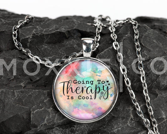 Going to Therapy is Cool Mental Health Anxiety Depression Awareness Pendant Necklace Jewelry // Gifts for Her Best Friend Gift // Keychain