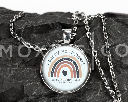 I Carry Your Heart Quote Necklace / Mental Health Anxiety Loss Grief Support Awareness Pendant Necklace Jewelry // Gifts for Her // Keychain