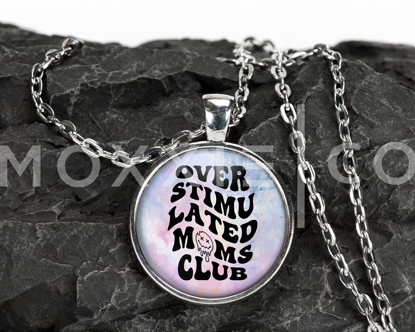 Overstimulated Moms Club Funny Mental Health Anxiety Support Awareness Retro Pendant Necklace Jewelry // Gifts for Her // Keychain