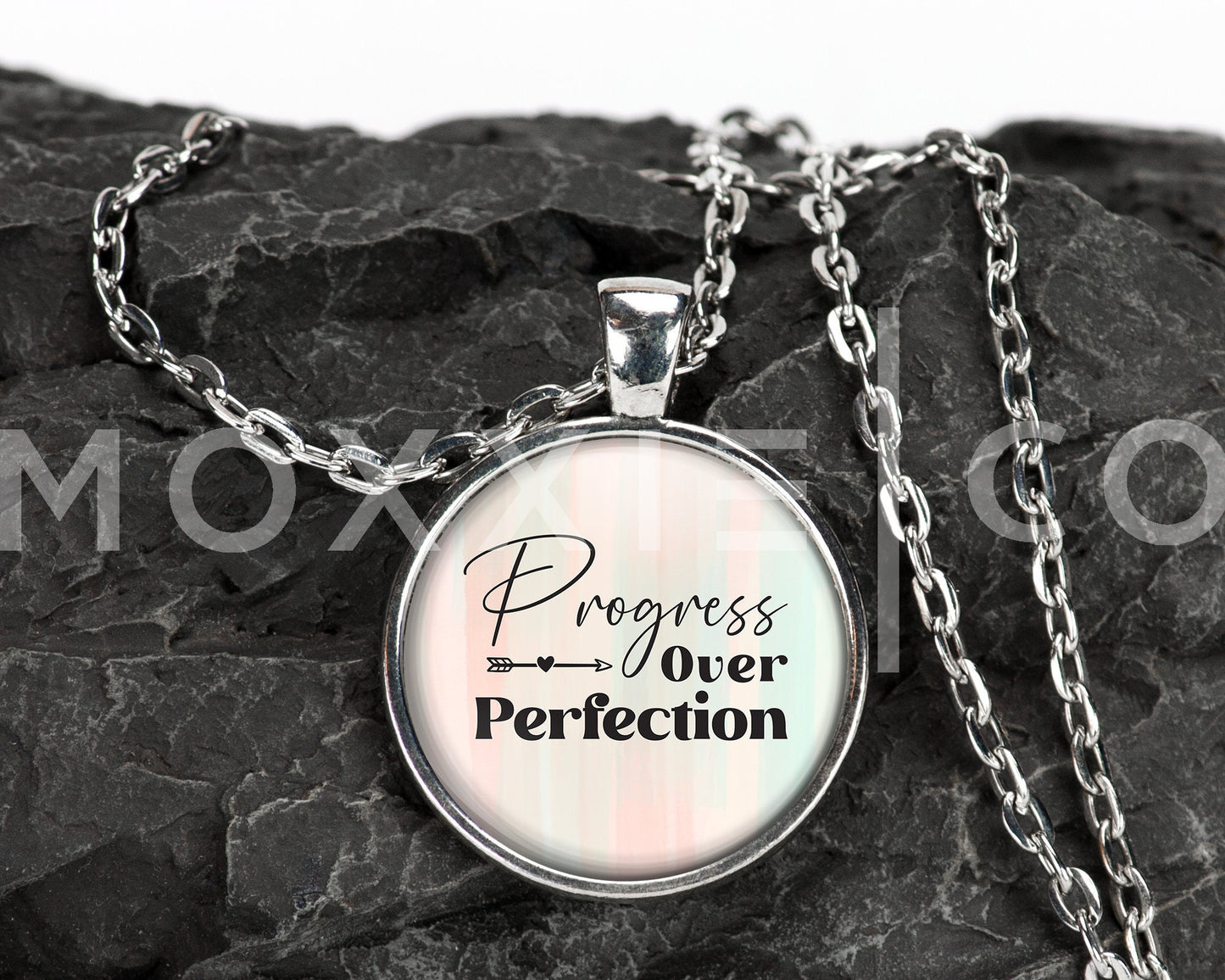 Progress Over Perfection Mental Health Anxiety Depression ADHD Awareness Support Pendant Necklace Jewelry // Gifts for Her // Keychain