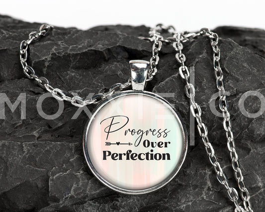 Progress Over Perfection Mental Health Anxiety Depression ADHD Awareness Support Pendant Necklace Jewelry // Gifts for Her // Keychain
