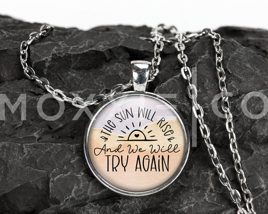 Try Again Mental Health Faith Anxiety Depression Grief ADHD Awareness Support Pendant Necklace Silver Jewelry // Gifts for Her // Keychain