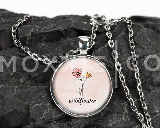 Wildflower // Mental Health Anxiety Depression Grief ADHD Awareness Support Pendant Necklace Silver Jewelry // Gifts for Her // Keychain