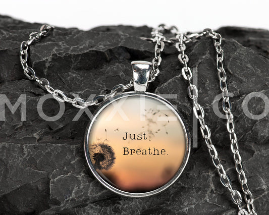 Just Breathe // Mental Health Anxiety Depression ADHD Awareness Support Pendant Necklace Jewelry // Gifts for Her // Keychain