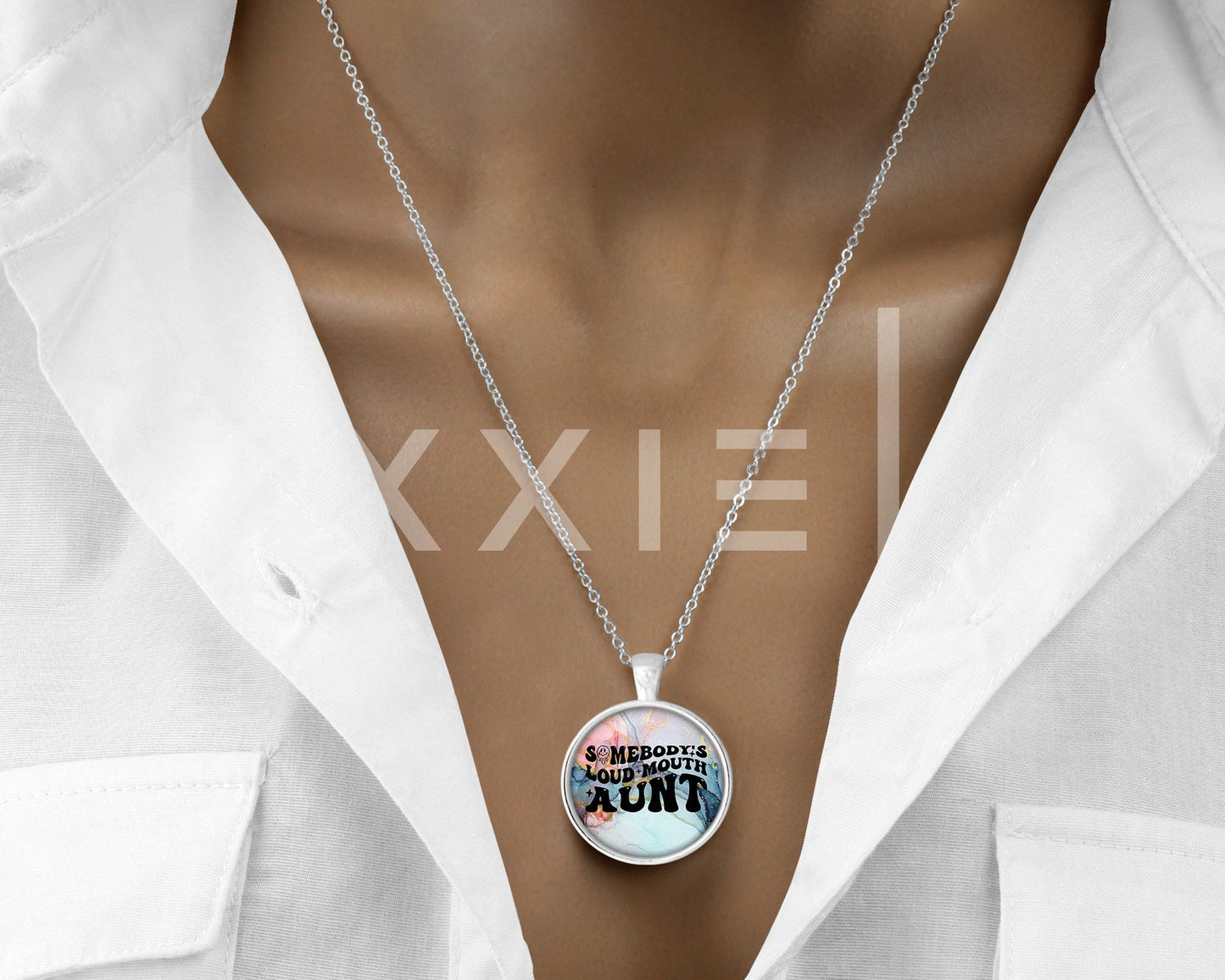 Somebody's Loud Mouth Aunt // Mental Health Anxiety ADHD Awareness Pendant Necklace Silver Jewelry // Gifts for Her // Keychain