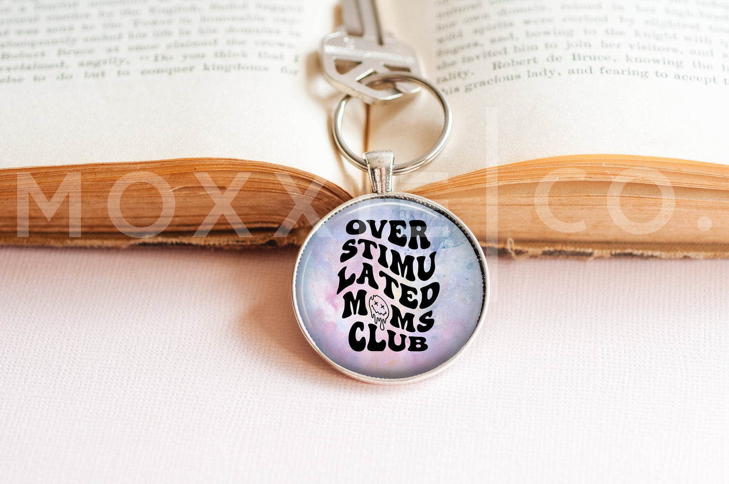 Overstimulated Moms Club Funny Mental Health Anxiety Support Awareness Retro Pendant Necklace Jewelry // Gifts for Her // Keychain