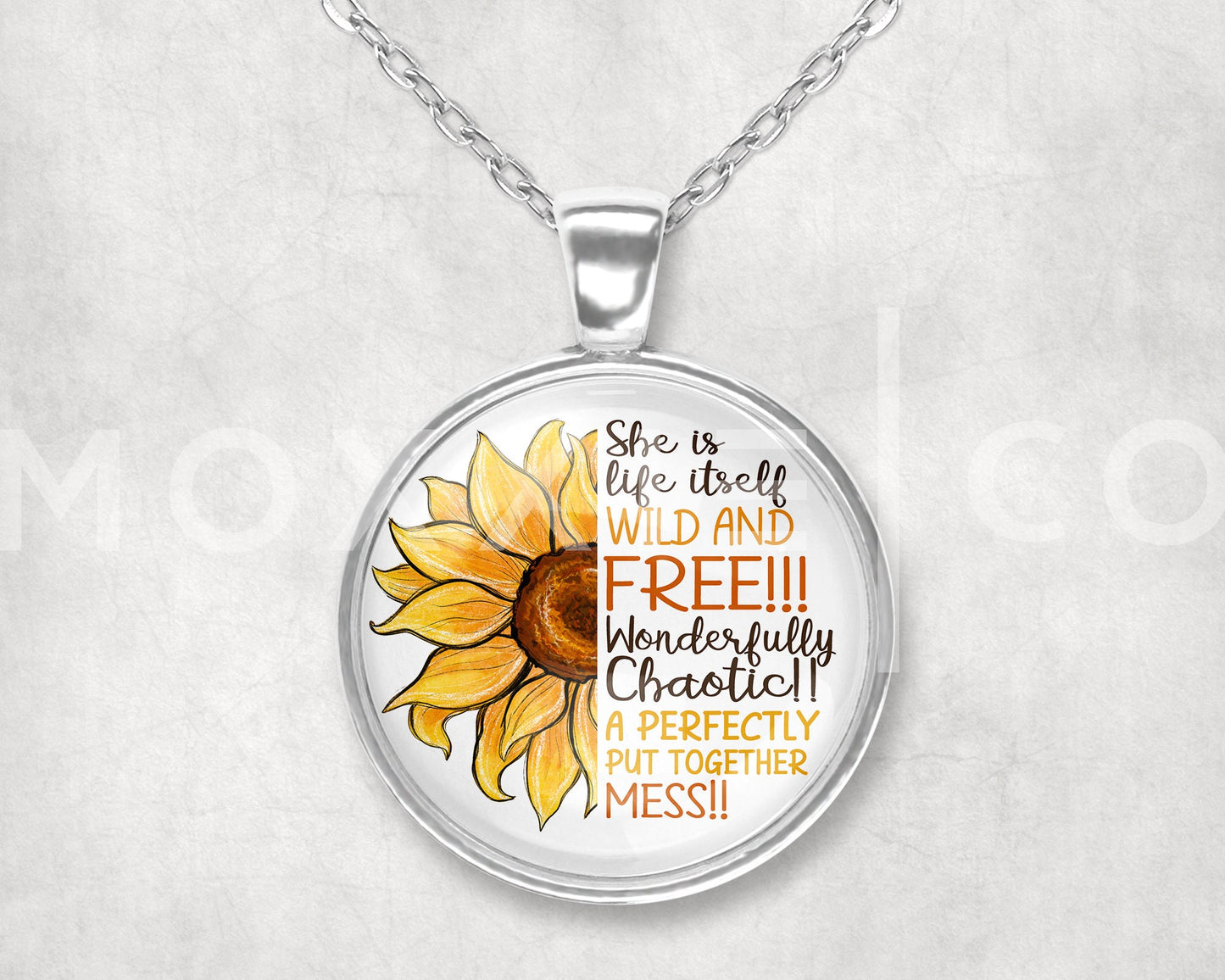 Sunflower Wild and Free Quote Mental Health Anxiety Depression ADHD Awareness Pendant Necklace Jewelry // Gifts for Her // Keychain
