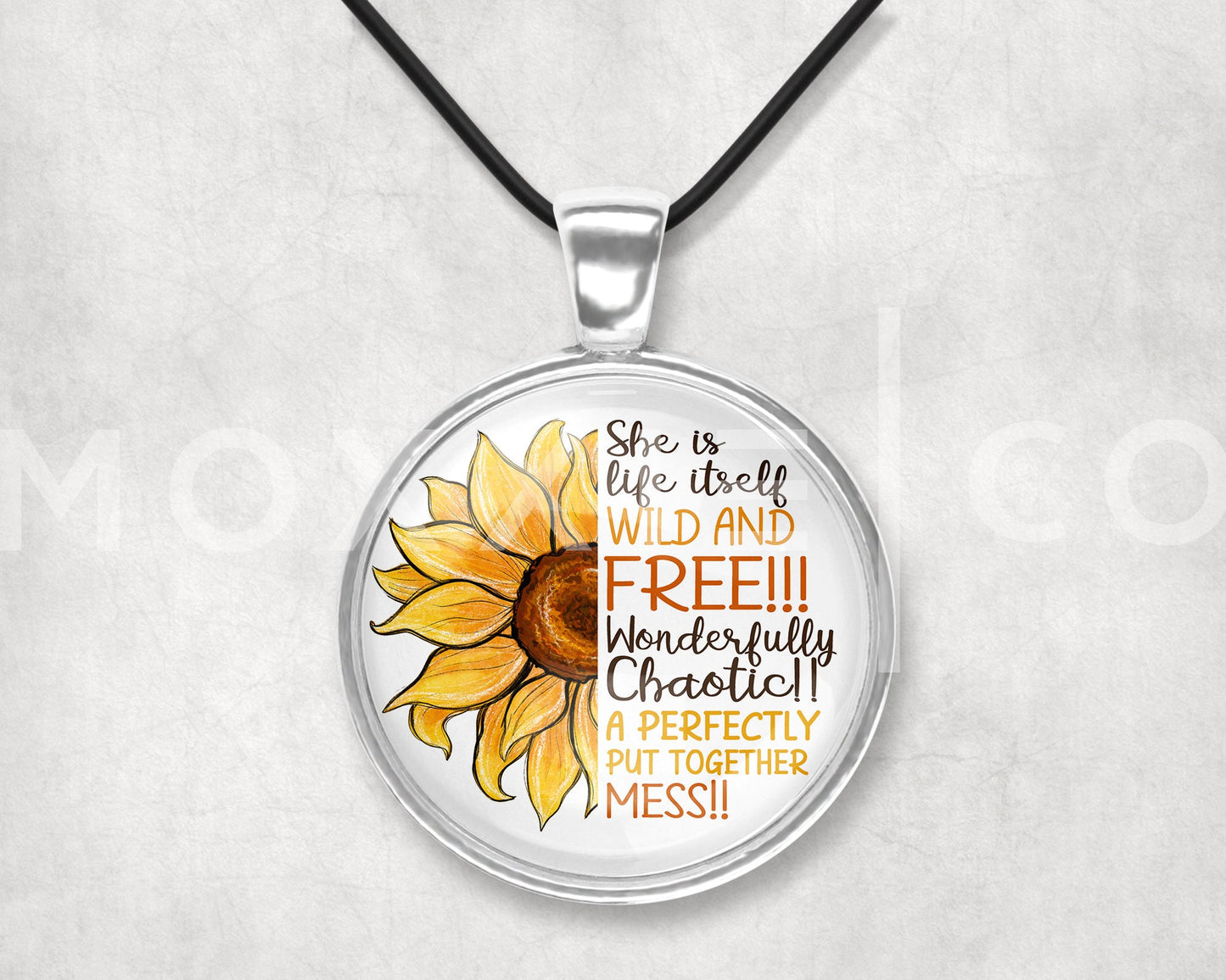 Sunflower Wild and Free Quote Mental Health Anxiety Depression ADHD Awareness Pendant Necklace Jewelry // Gifts for Her // Keychain