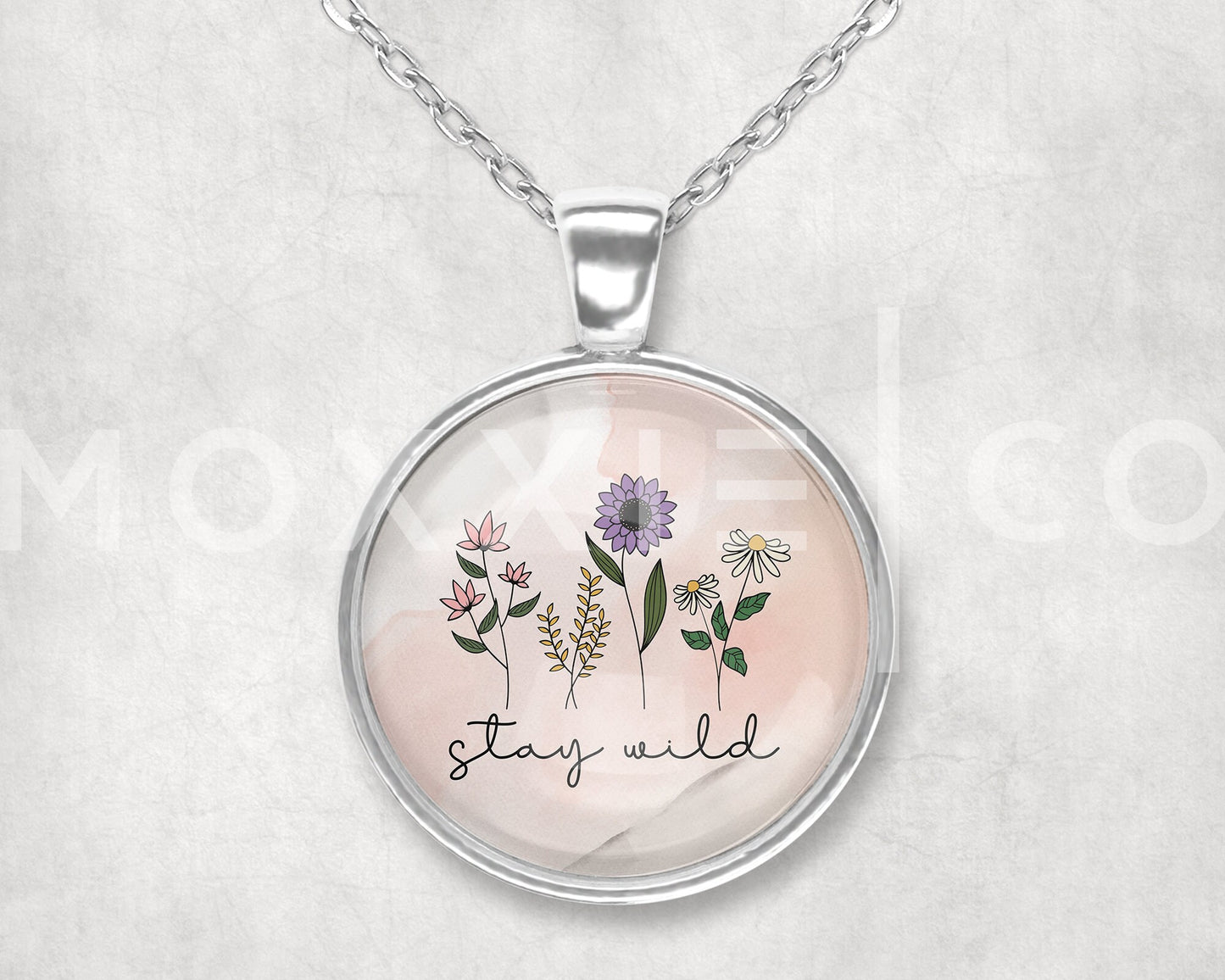 Stay Wild Wildflowers // Mental Health Anxiety Depression ADHD Awareness Pendant Necklace Silver Jewelry // Gifts for Her // Keychain