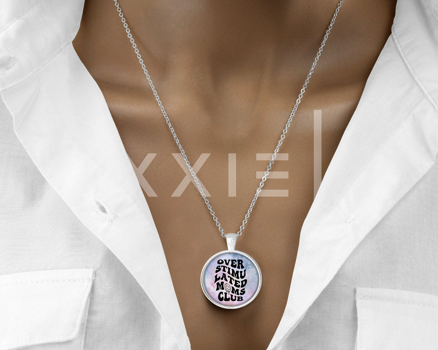 Overstimulated Moms Club Funny Mental Health Anxiety Support Awareness Retro Pendant Necklace Jewelry // Gifts for Her // Keychain
