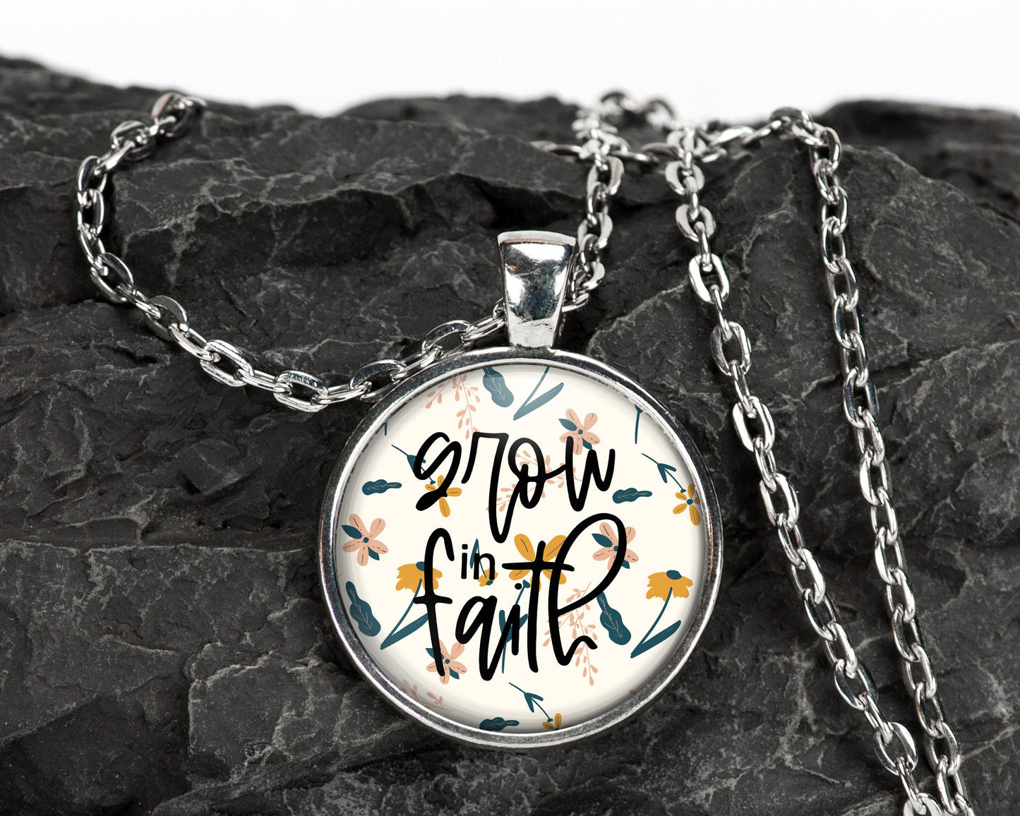 Grow In Faith Christian Religious Pendant Necklace Faith Jewelry // Gifts for Her // Best Friend Gift // Keychain