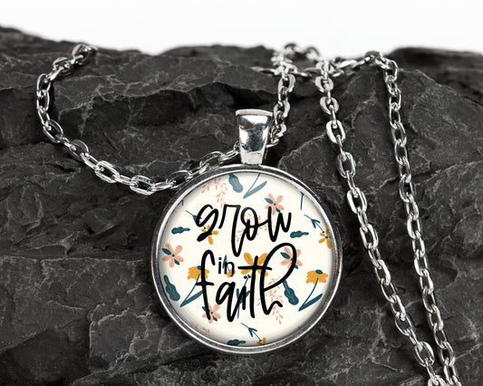 Grow In Faith Christian Religious Pendant Necklace Faith Jewelry // Gifts for Her // Best Friend Gift // Keychain