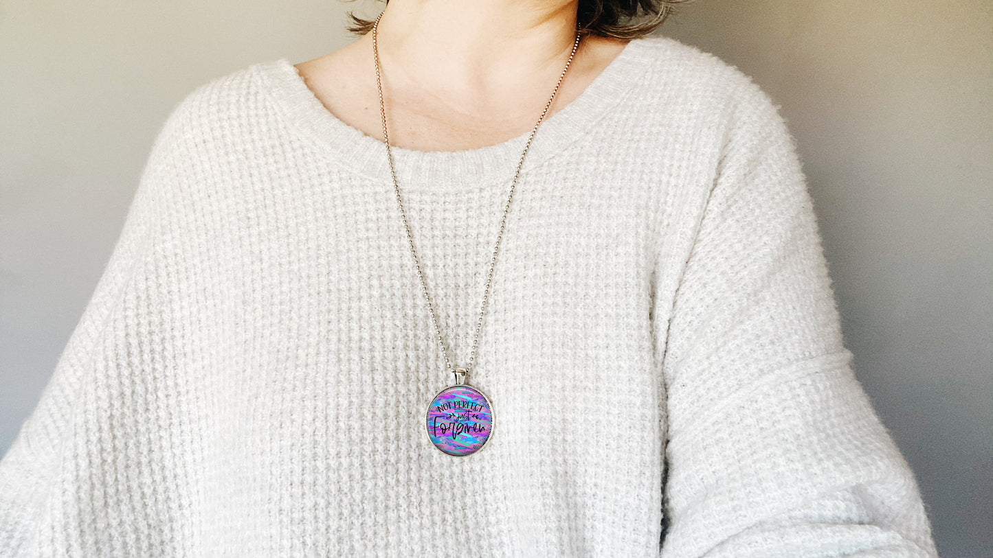 Not Perfect Just Forgiven Christian Religious Faith Scripture Pendant Necklace Jewelry // Gifts for Her // Best Friend Gift // Keychain