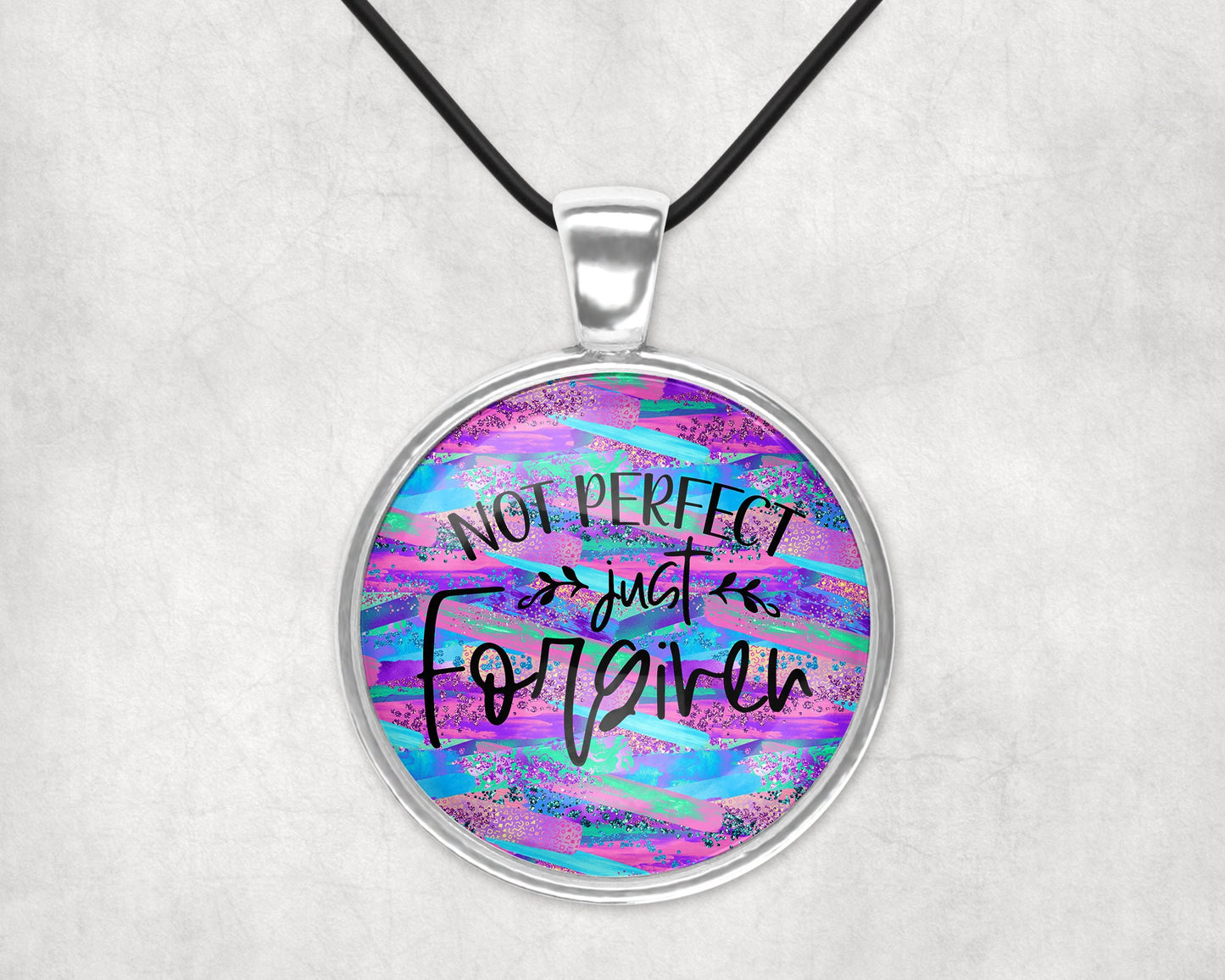Not Perfect Just Forgiven Christian Religious Faith Scripture Pendant Necklace Jewelry // Gifts for Her // Best Friend Gift // Keychain