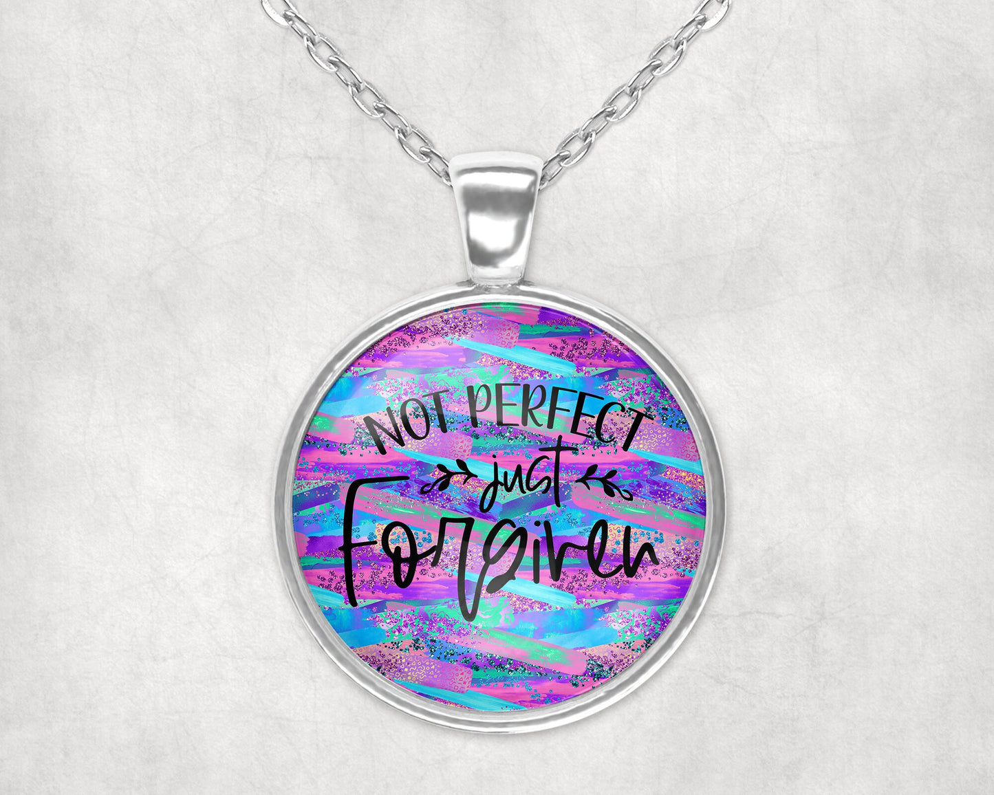 Not Perfect Just Forgiven Christian Religious Faith Scripture Pendant Necklace Jewelry // Gifts for Her // Best Friend Gift // Keychain