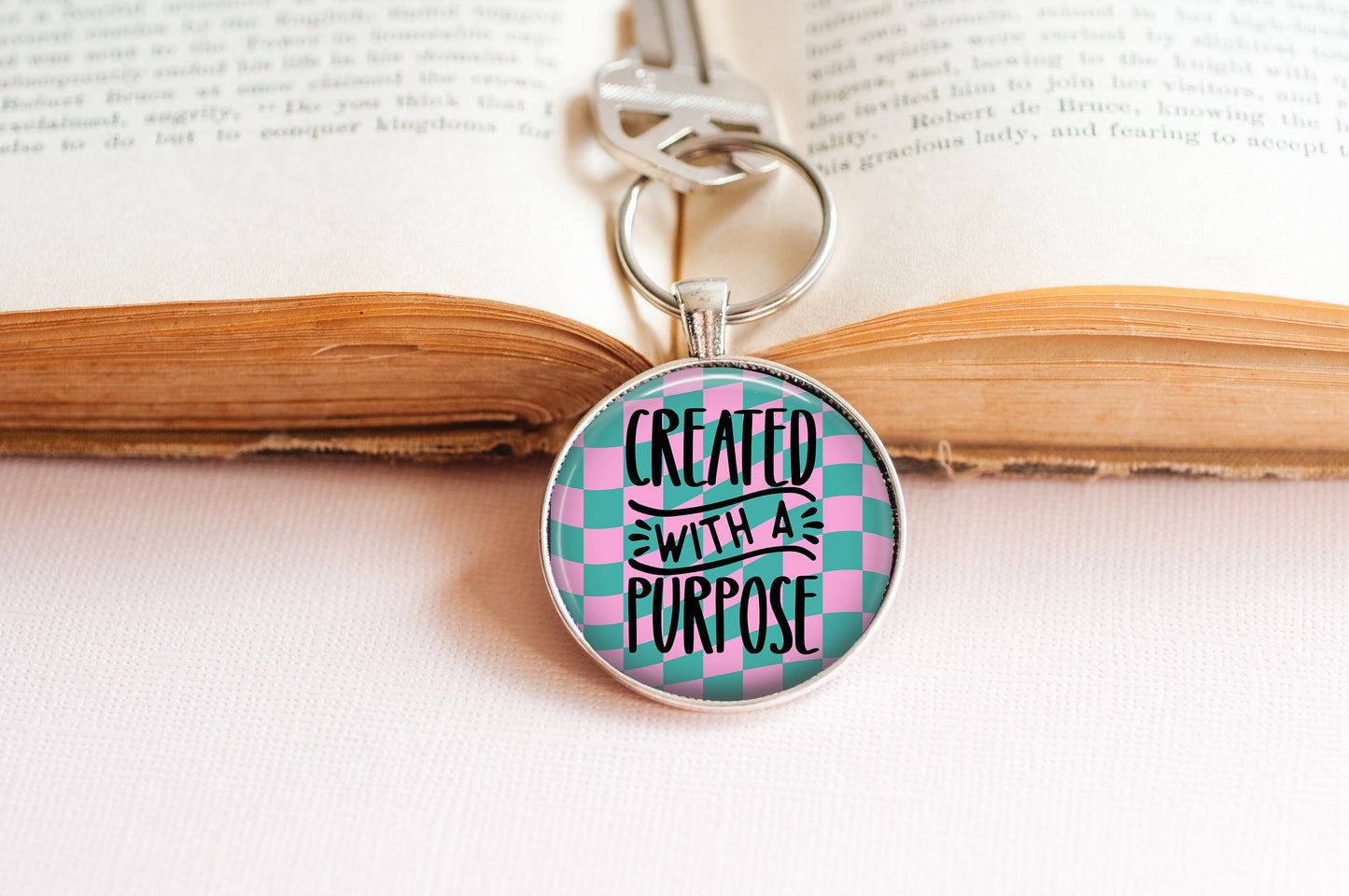 Created With A Purpose Retro Christian Pendant Necklace Faith Jewelry // Gifts for Her // Best Friend Gift // Keychain