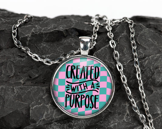 Created With A Purpose Retro Christian Pendant Necklace Faith Jewelry // Gifts for Her // Best Friend Gift // Keychain