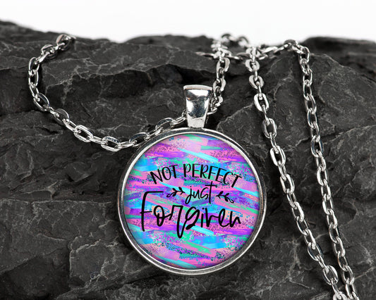 Not Perfect Just Forgiven Christian Religious Faith Scripture Pendant Necklace Jewelry // Gifts for Her // Best Friend Gift // Keychain