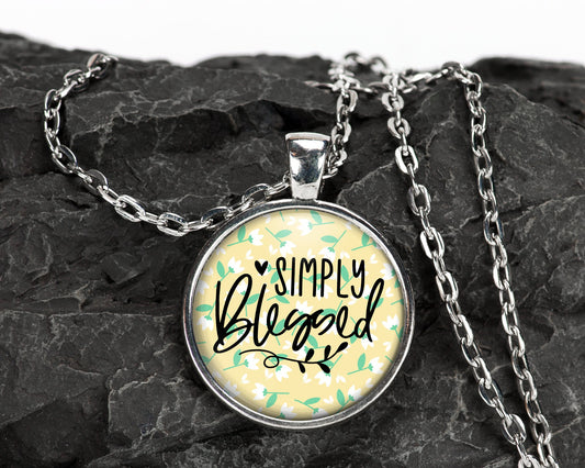 Simply Blessed Christian / Mental Health Faith Scripture Pendant Necklace Jewelry // Gifts for Her // Best Friend Gift // Keychain