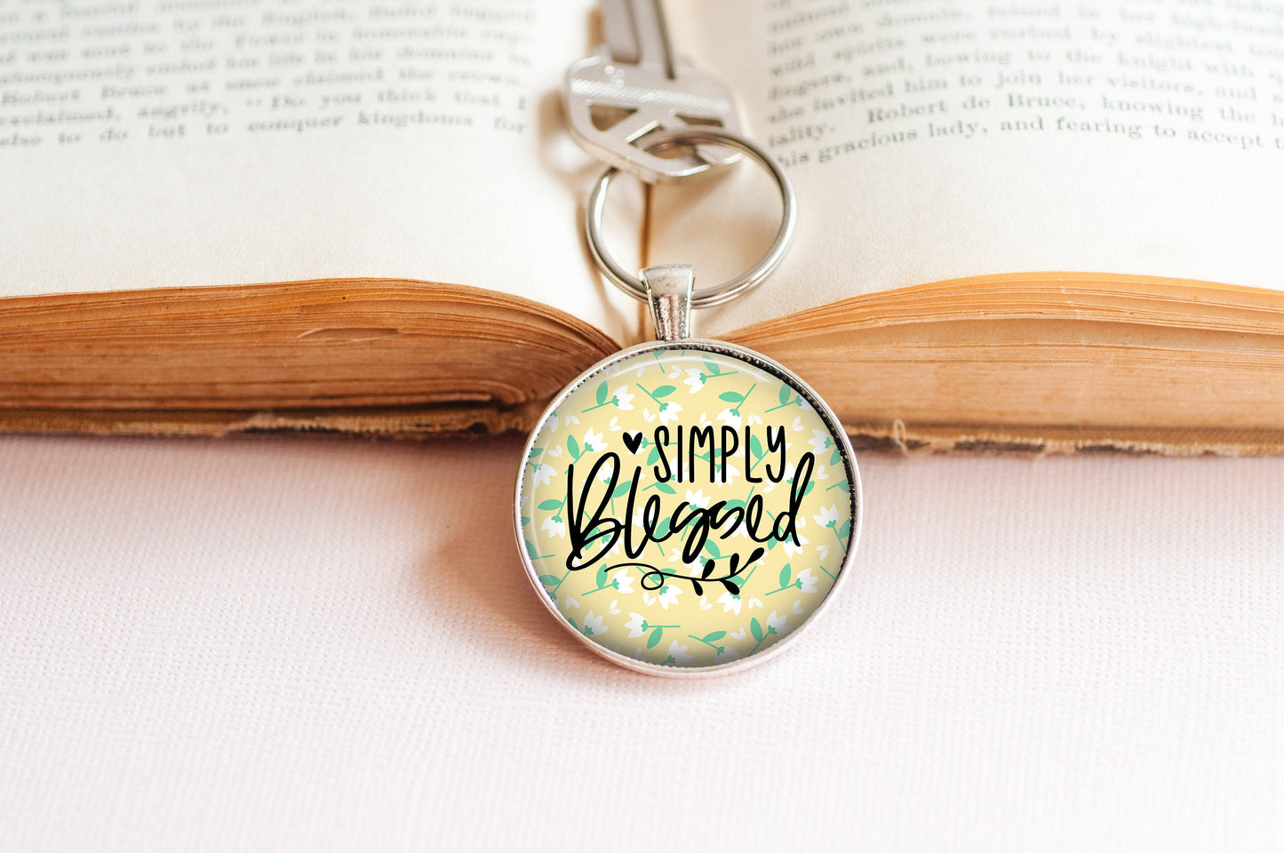 Simply Blessed Christian / Mental Health Faith Scripture Pendant Necklace Jewelry // Gifts for Her // Best Friend Gift // Keychain