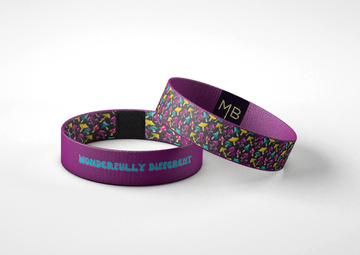 Wonderfully Different Mushroom Motivational Wristband Mental Health Awareness Bracelet | Inspirational Gift | Reversible Elastic Wrist Band