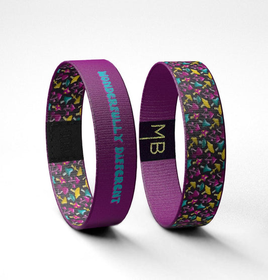 Wonderfully Different Mushroom Motivational Wristband Mental Health Awareness Bracelet | Inspirational Gift | Reversible Elastic Wrist Band