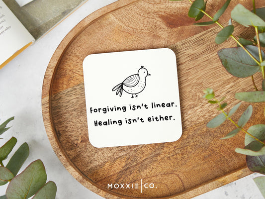 Forgiving Isnt Linear. Healing Isnt Either. Minimalist Motivational Magnet | Encouraging Gift - Moxxie Co.