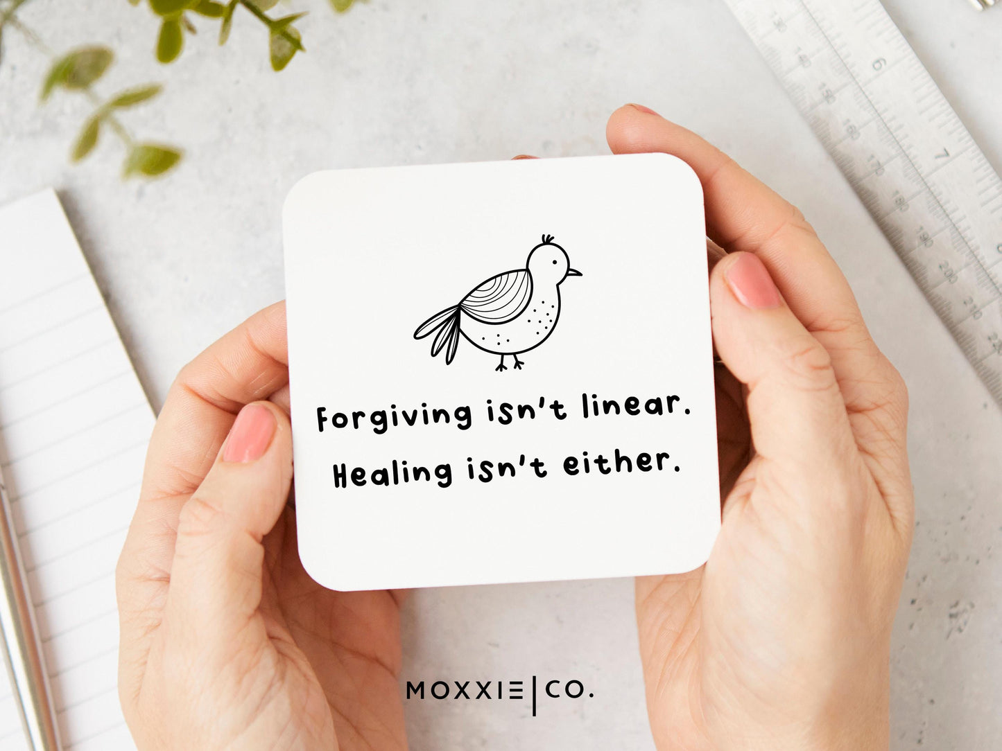 Forgiving Isnt Linear. Healing Isnt Either. Minimalist Motivational Magnet | Encouraging Gift - Moxxie Co.