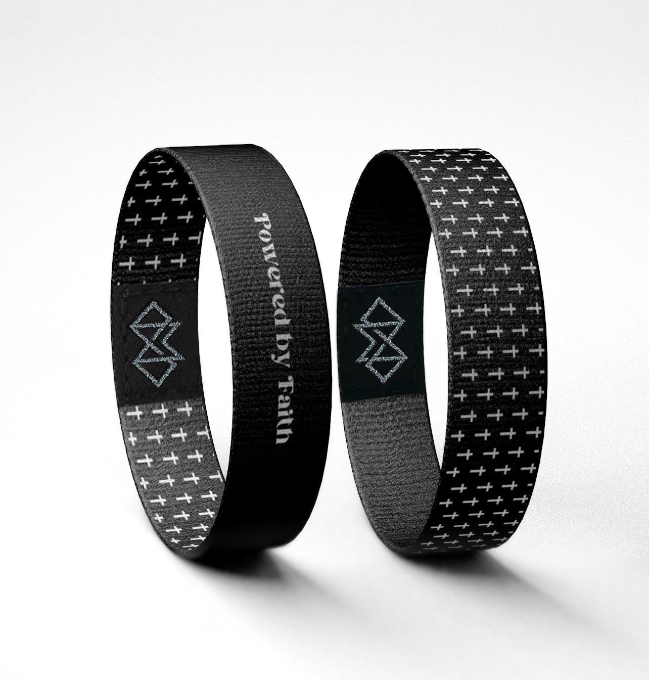 Powered by Faith Wristband  Christian Motivational Bracelet | Reversible Black Cross Band for Him or Her | Faith-Based Gift