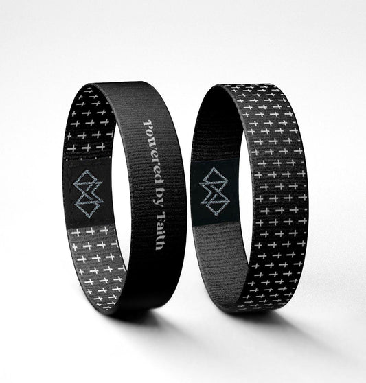 Powered by Faith Wristband  Christian Motivational Bracelet | Reversible Black Cross Band for Him or Her | Faith-Based Gift
