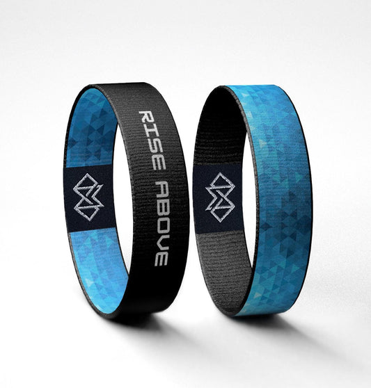 RISE ABOVE Wristband  Reversible Motivational Bracelet for Resilience & Growth | Blue Geometric Mental Health Accessory for Him or Her